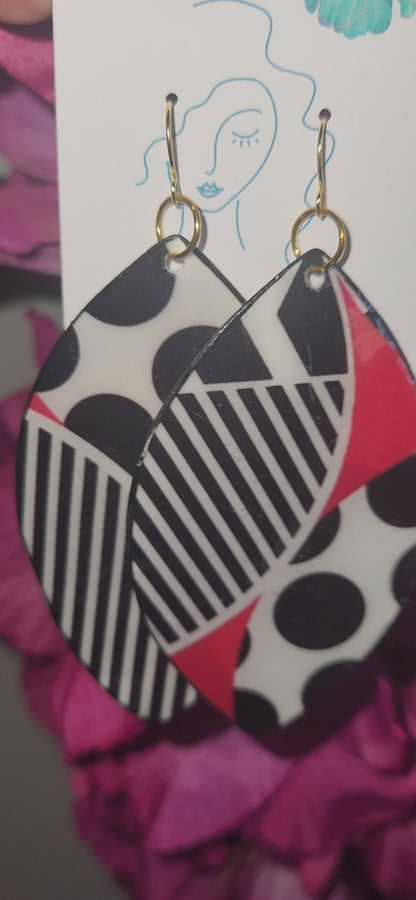 Red and Black Leaf Earring-Large